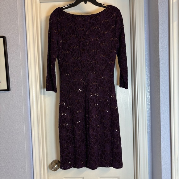 Lauren Ralph Lauren Dark Purple Lace Sequin Cowl-Neck Sheath Dress Sz 8 - Picture 4 of 15